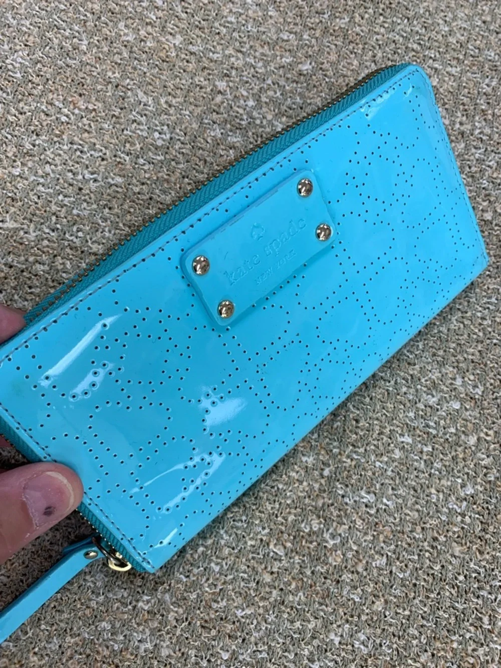 kate spade Turquoise Patent Zip-Around Wallet with Perforated Detail - Picture 1 of 10